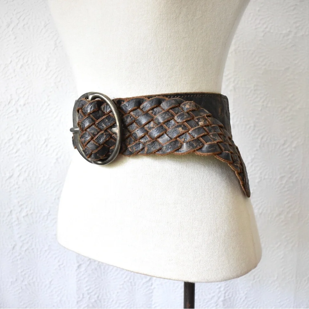 Arcangelo Blue Distressed Leather Braided Belt